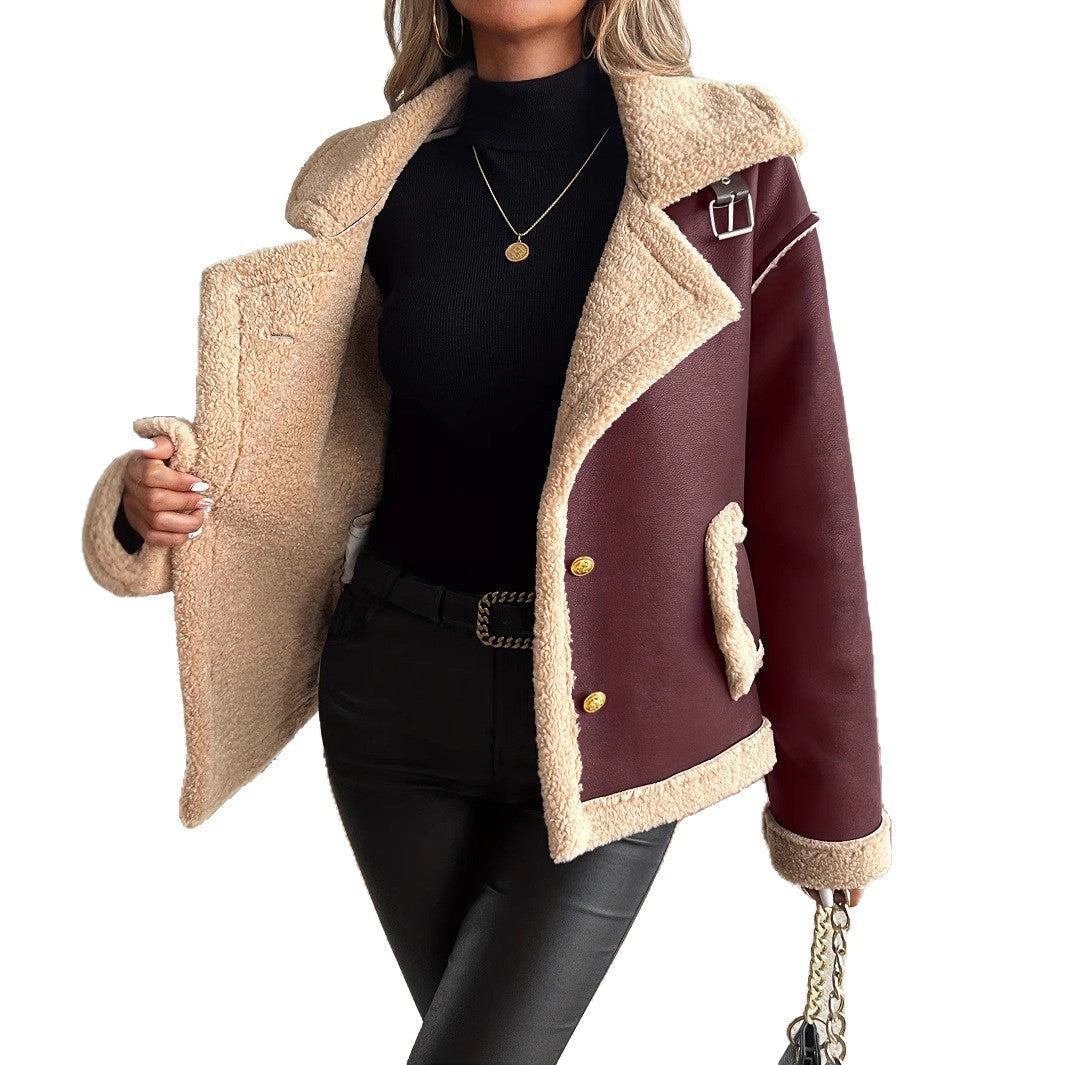 Teddyjacke mit Knopfleiste und Seitentaschen für Damen