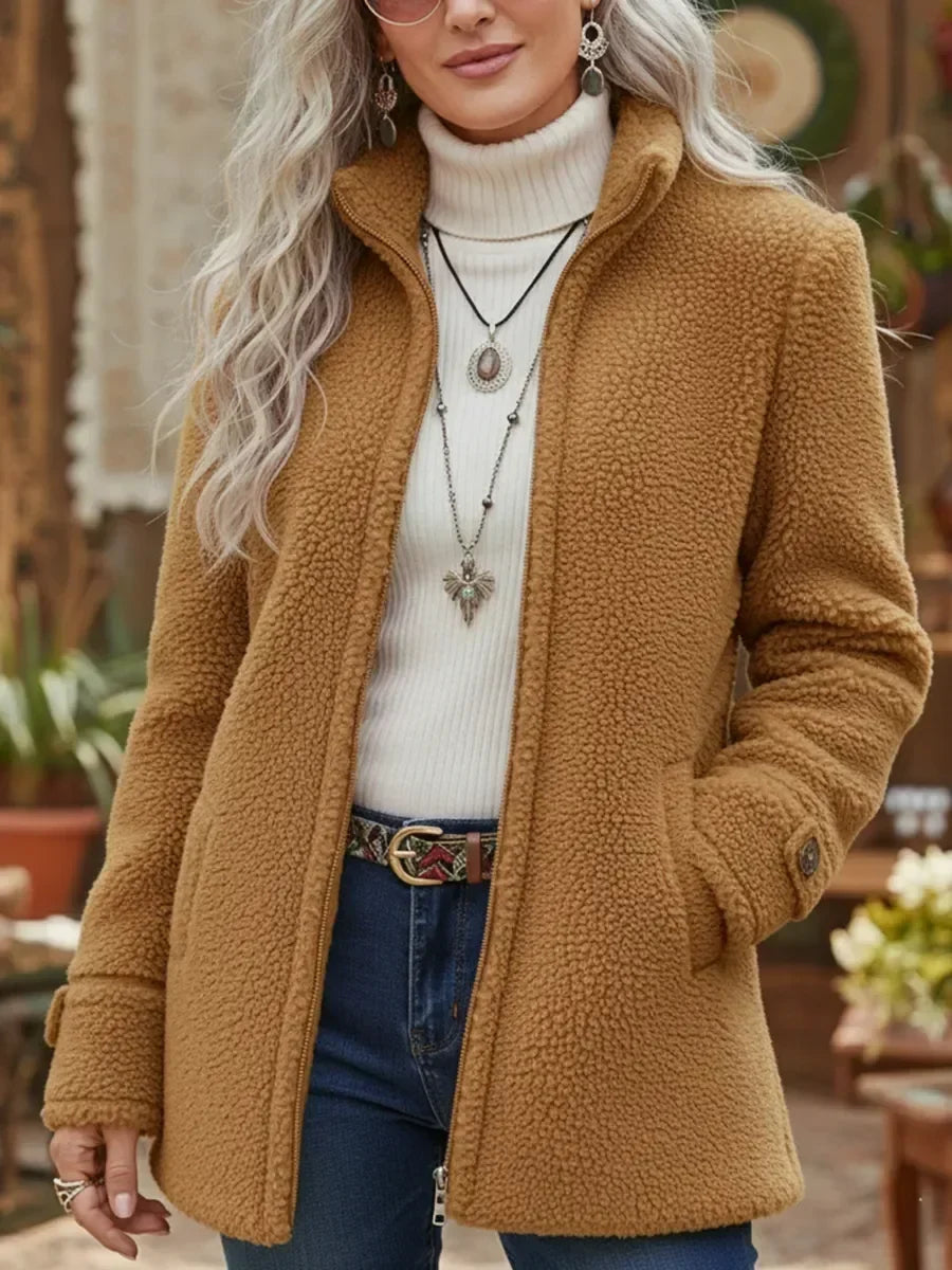 Teddyjacke mit Stehkragen und Seitentaschen für Damen
