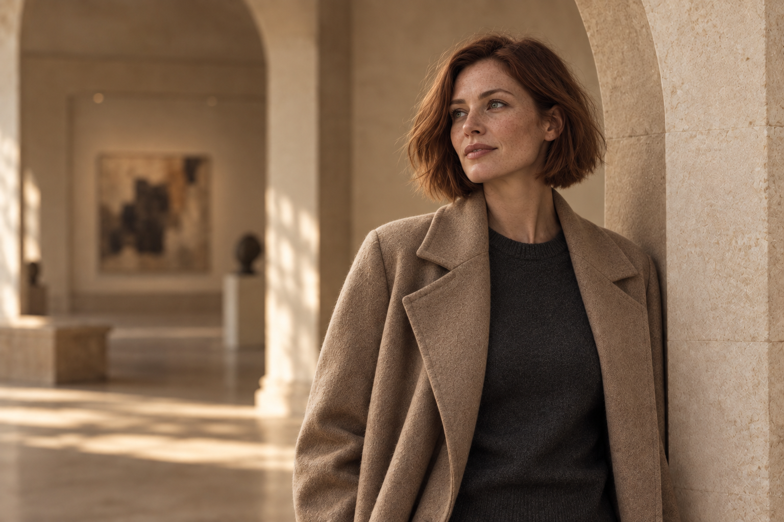 Tesslara autumn editorial: woman in a gallery