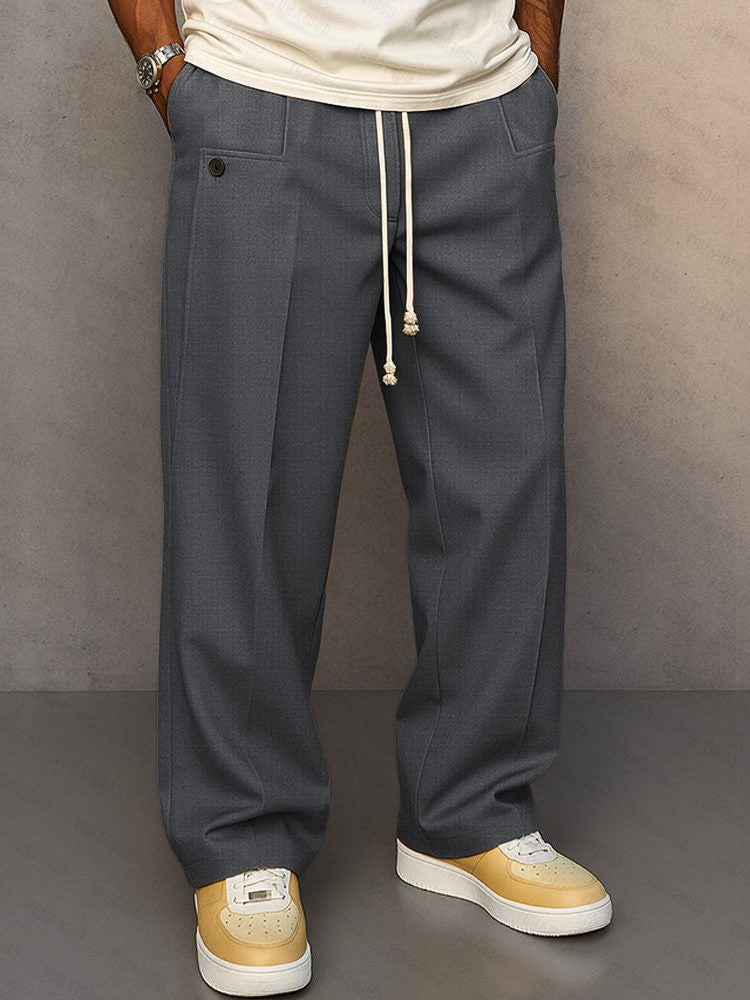 Straight-Leg Chino Trousers with Drawstring Waist - Grey