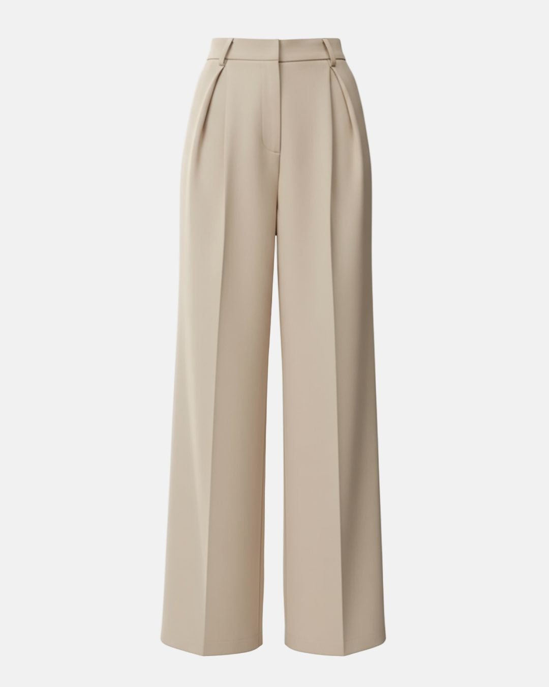 High-Waisted Tailored Trousers with Front Pleats - Beige