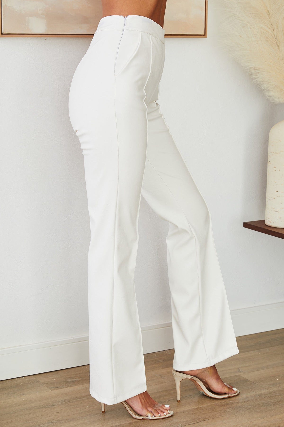 Faux Leather Straight-Leg Trousers - White