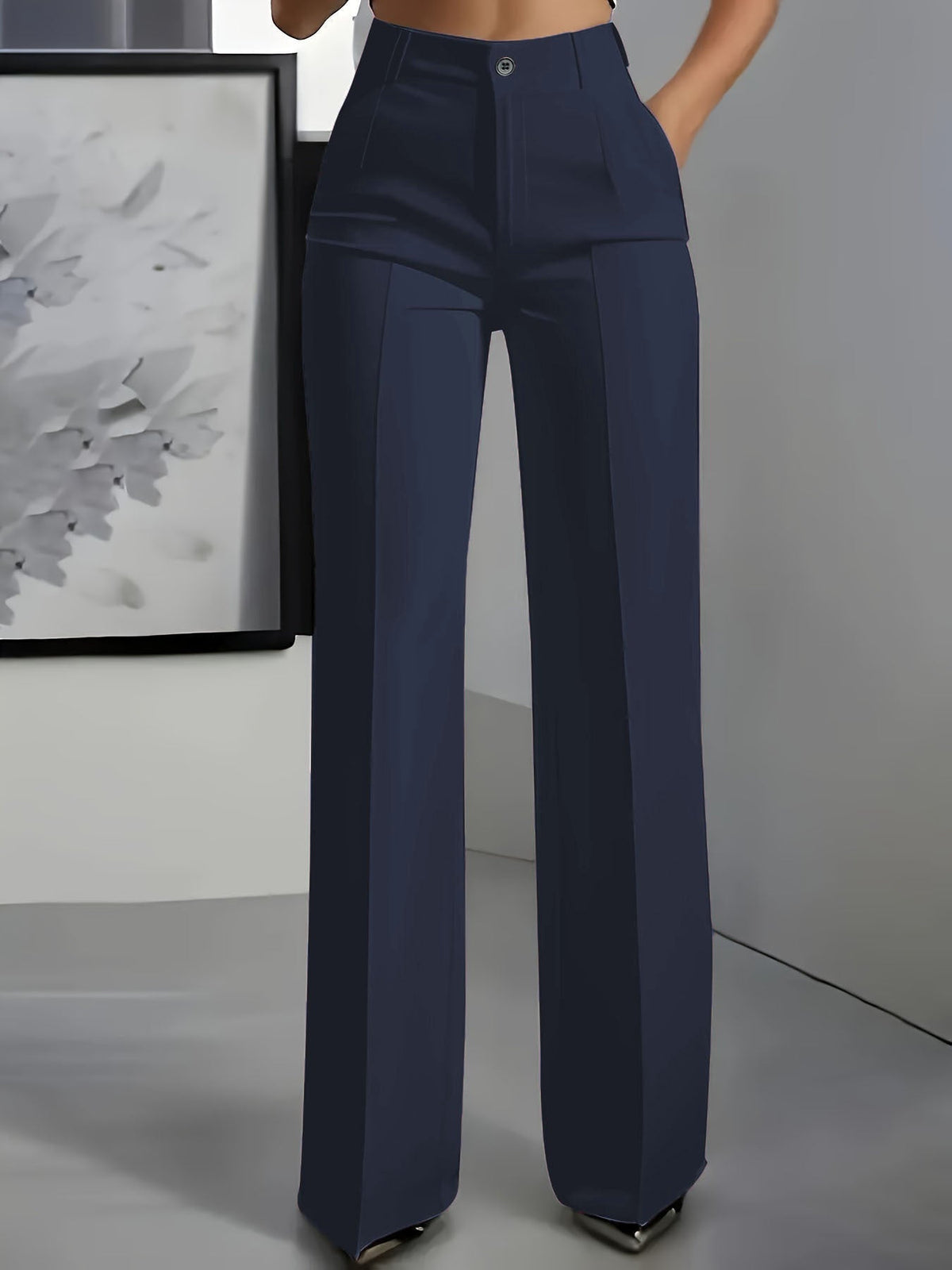 High-Waisted Wide-Leg Tailored Trousers - Navy