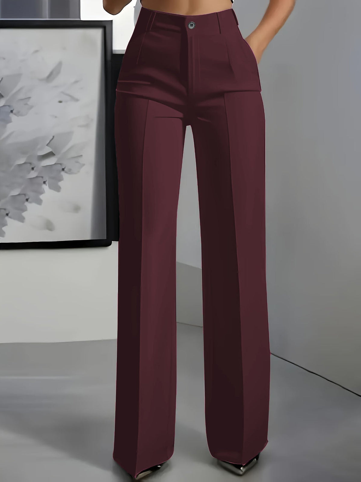 High-Waisted Wide-Leg Tailored Trousers - Red