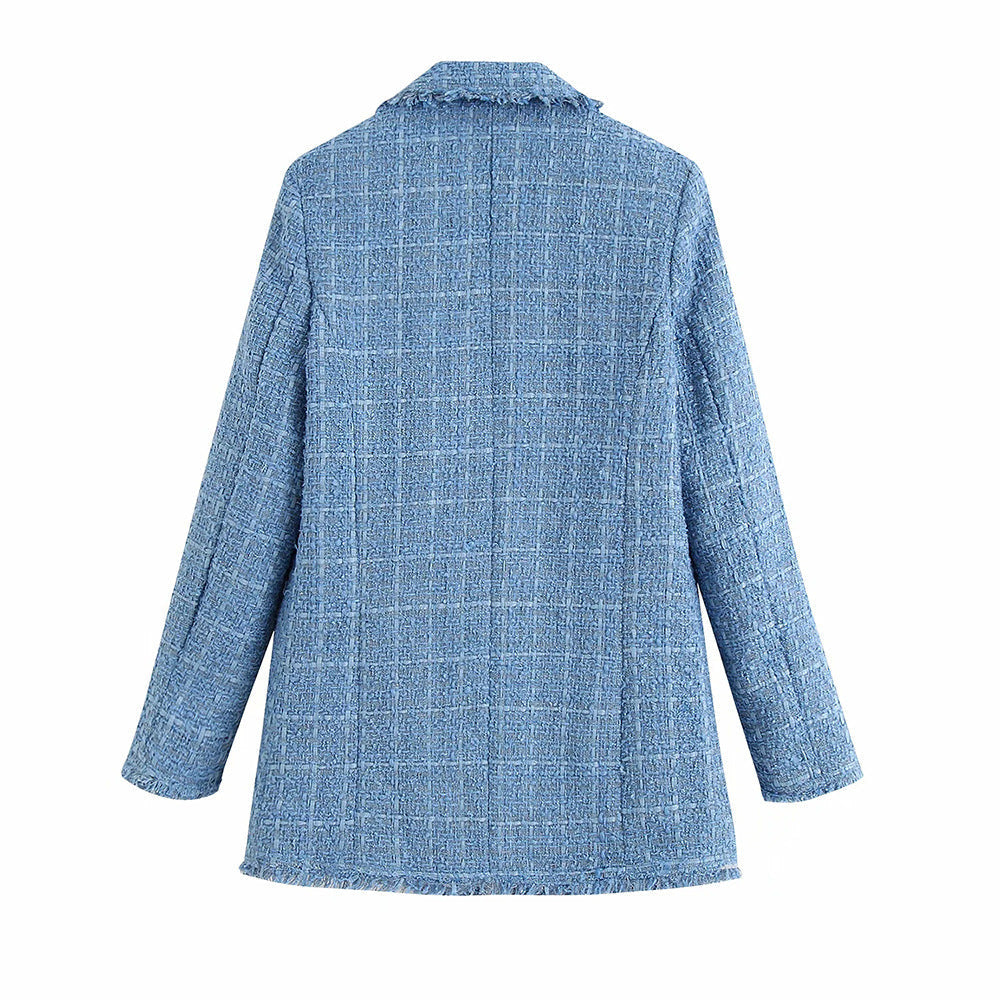 Tweed Blazer mit Fransen und Zierknöpfen für Damen