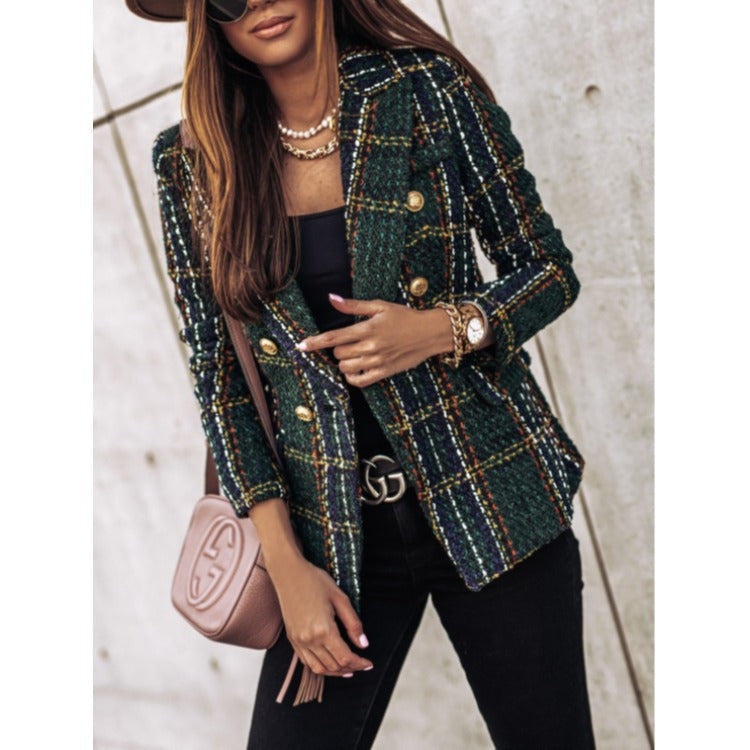 Tweed Blazer mit Karomuster und tailliertem Schnitt für Damen