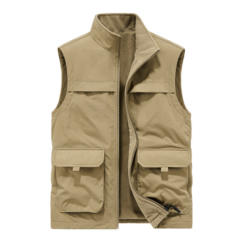 Weste mit Stehkragen und Klappentaschen für Herren - Khaki