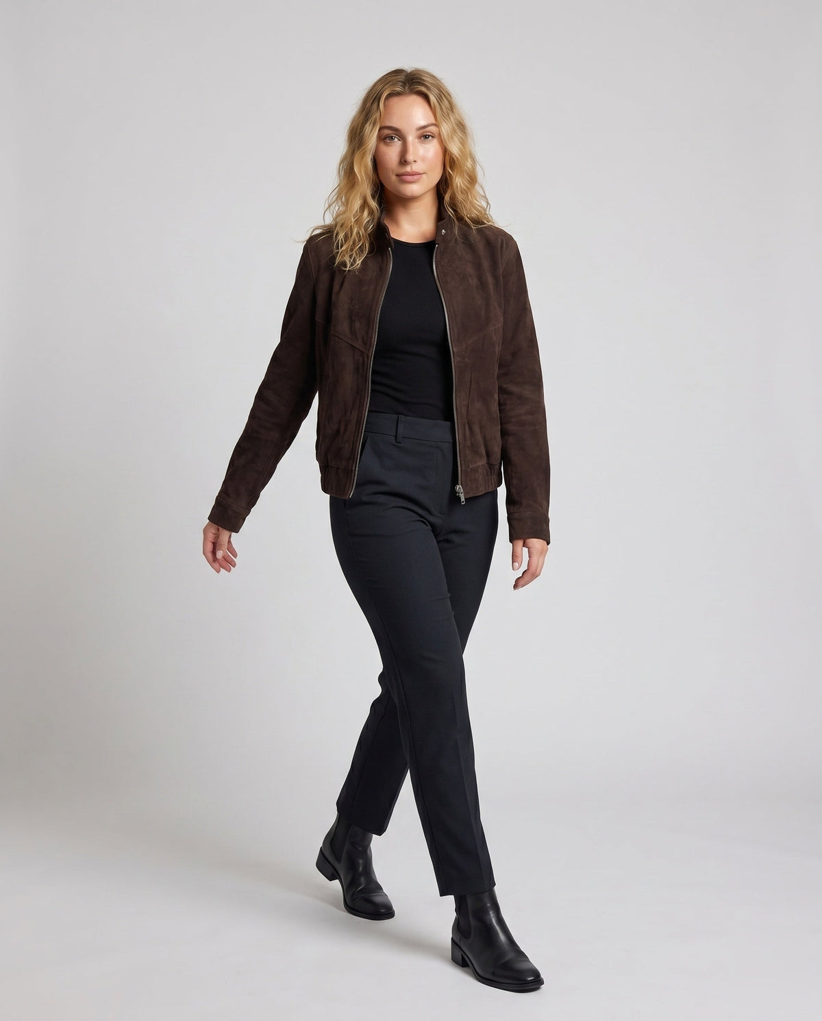 Wildlederjacke mit Taschen und Reißverschluss für Damen