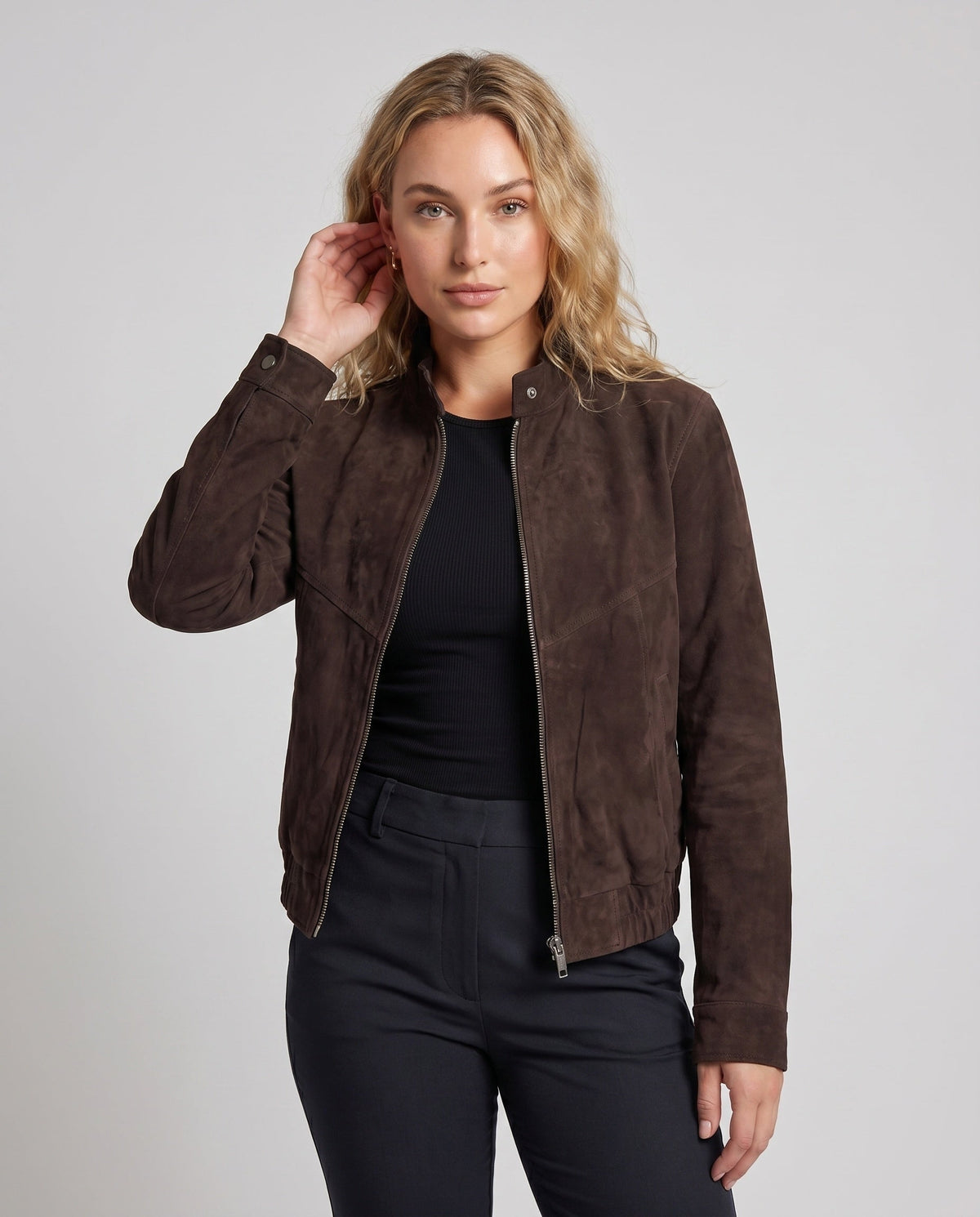 Wildlederjacke mit Taschen und Reißverschluss für Damen