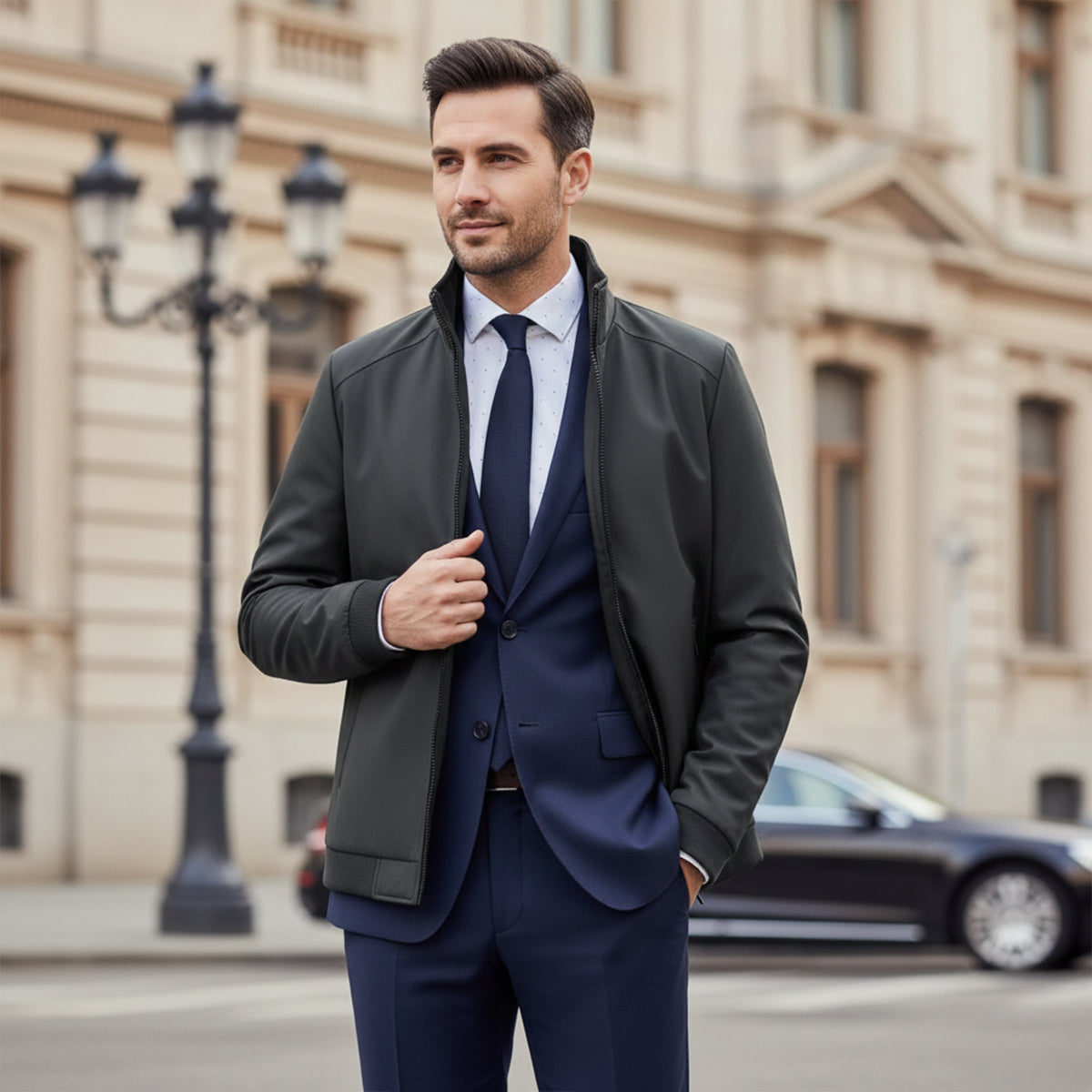 Winterjacke Herren mit Fleecefutter, hüftlang und Stehkragen