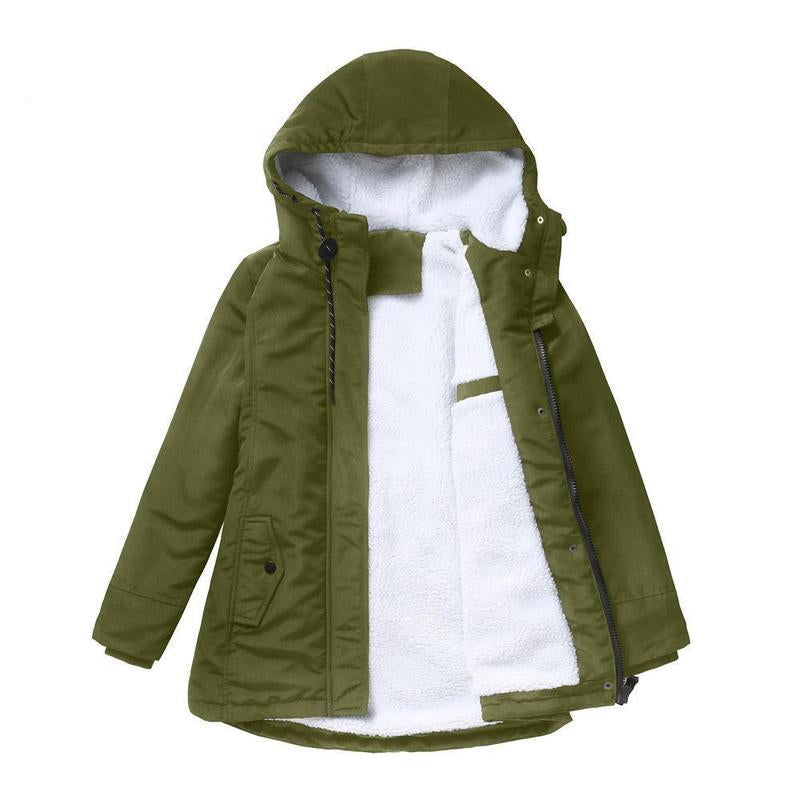 Winterjacke mit Kapuze und gestepptem Futter für Damen - Olivgrün