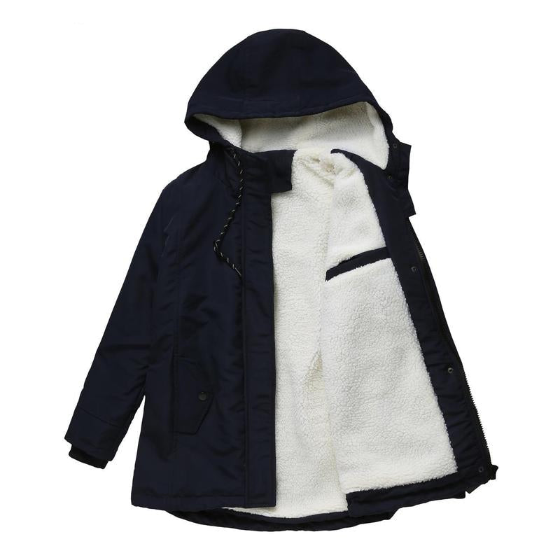 Winterjacke mit Kapuze und gestepptem Futter für Damen - Dunkelblau