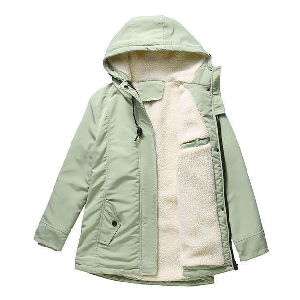 Winterjacke mit Kapuze und gestepptem Futter für Damen - Mintgrün