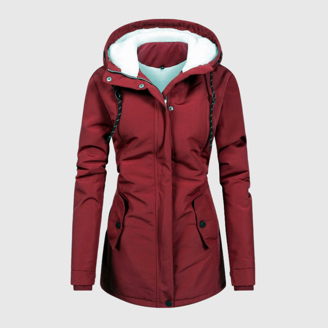 Winterjacke mit Kapuze und tailliertem Schnitt für Damen - Rot