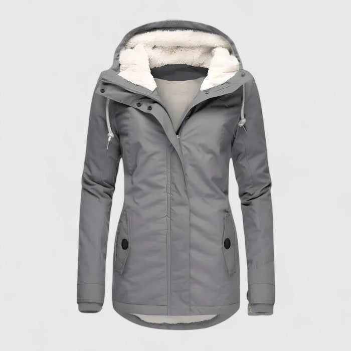 Winterjacke mit Kapuze und tailliertem Schnitt für Damen - Grau