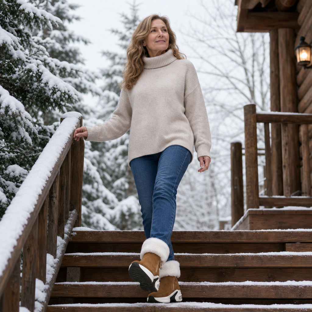 Winterboots mit Keilabsatz und Kunstfell für Damen