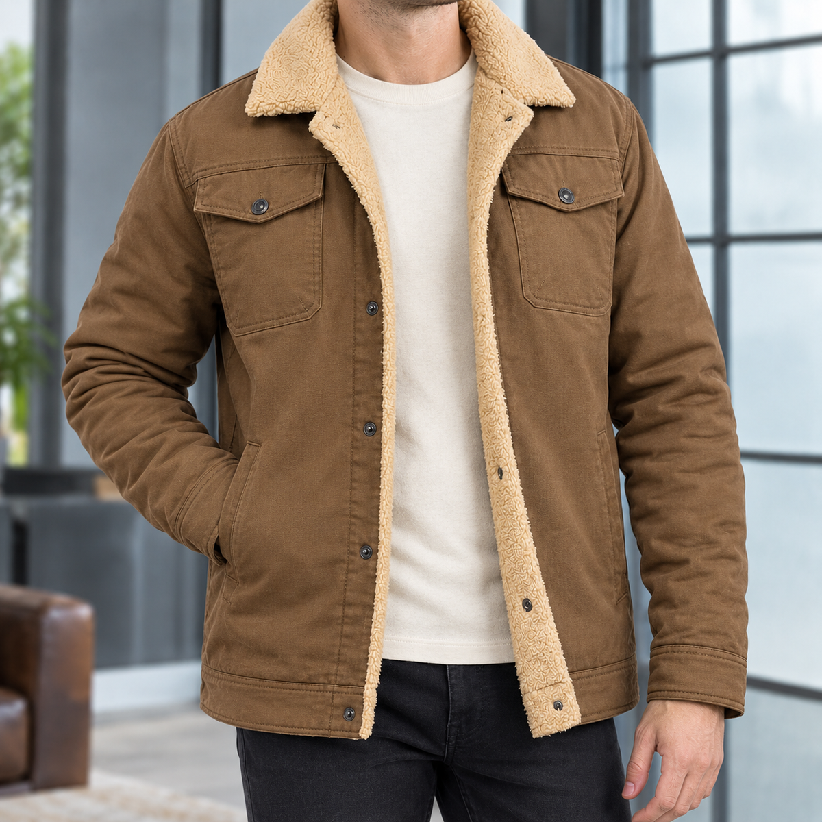 Winterjacke mit Fleecefutter und Druckknöpfen für Herren