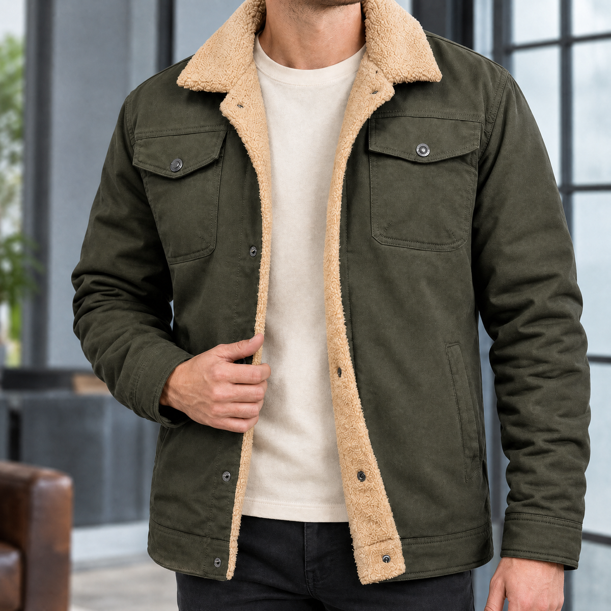 Winterjacke mit Fleecefutter und Druckknöpfen für Herren