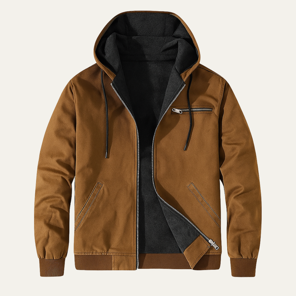 Winterjacke mit Kapuze und Rippbündchen für Herren