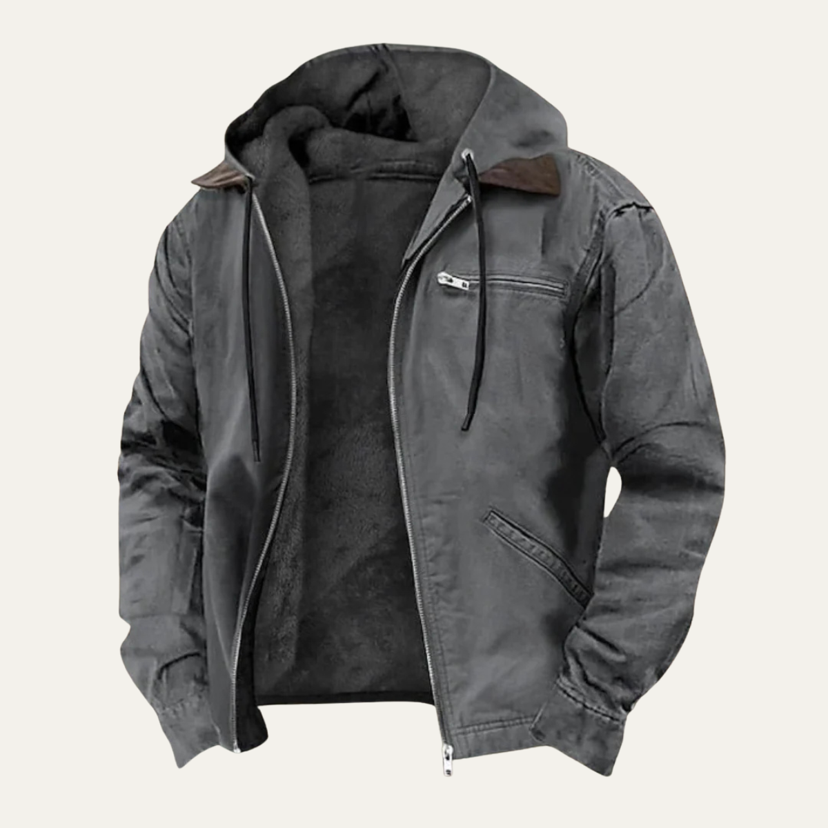 Winterjacke mit Kapuze und Rippbündchen für Herren