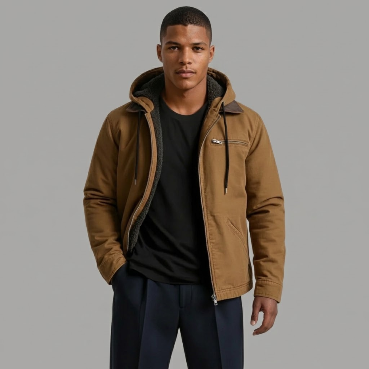 Winterjacke mit Kapuze und Rippbündchen für Herren