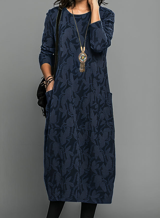 Winterkleid mit Blumenmuster und Rundhals für Damen