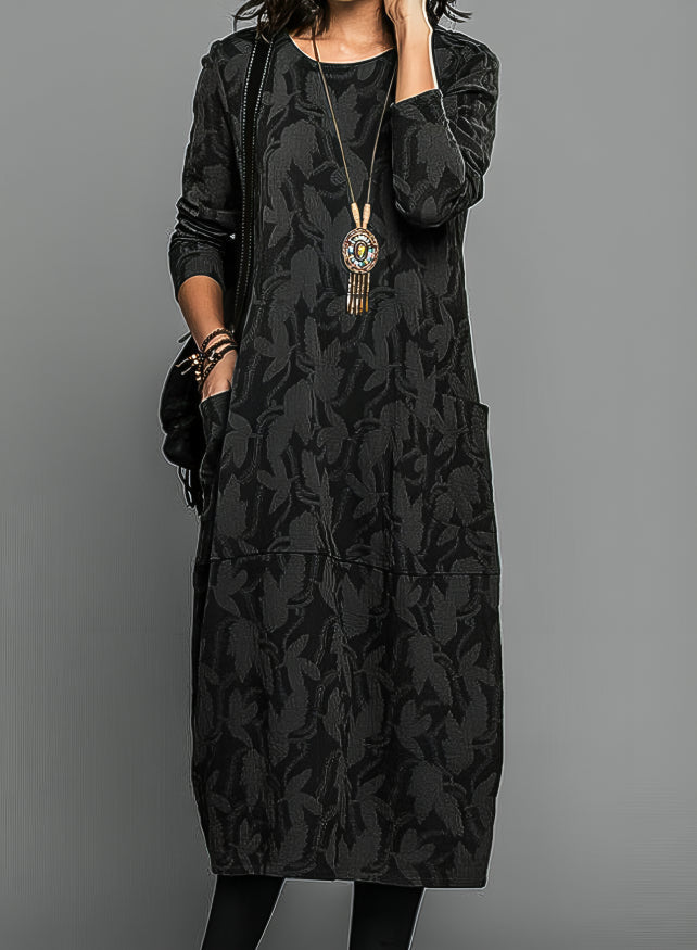 Winterkleid mit Blumenmuster und Rundhals für Damen