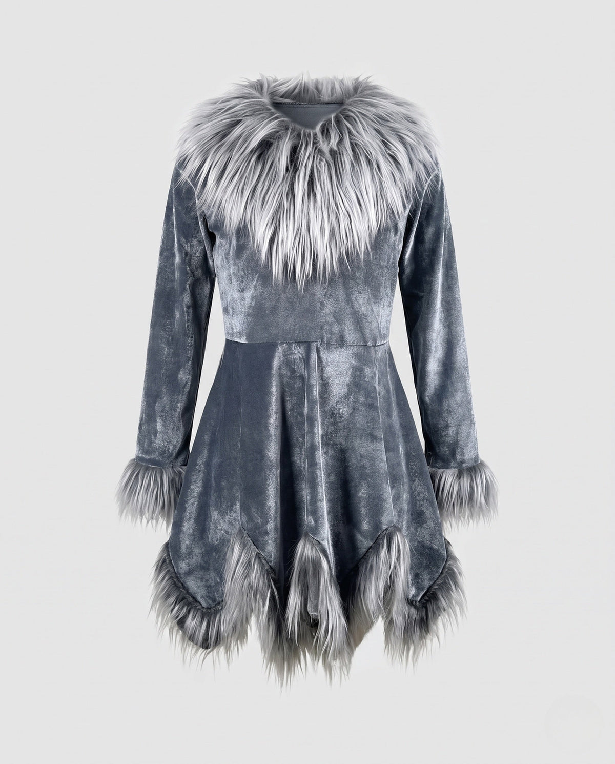 Winterkleid mit Pelzkragen und fließendem Schnitt für Damen