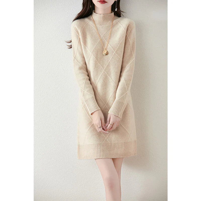 Winterkleid mit Rautenstruktur und Langarm für Damen
