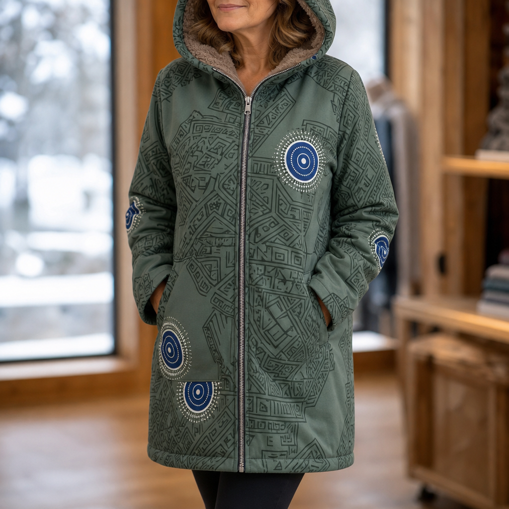 Wintermantel mit Kapuze und geradem Schnitt für Damen