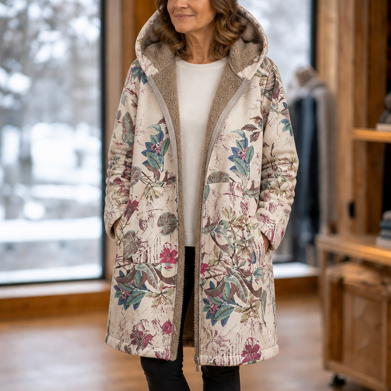 Wintermantel mit Kapuze und geradem Schnitt für Damen