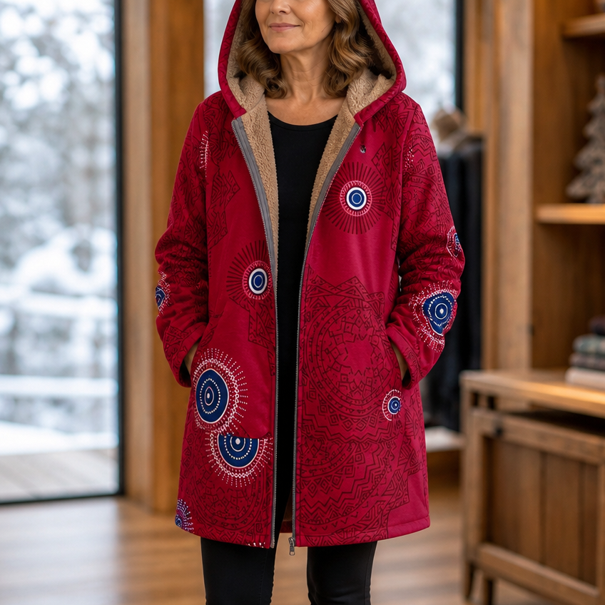 Wintermantel mit Kapuze und geradem Schnitt für Damen