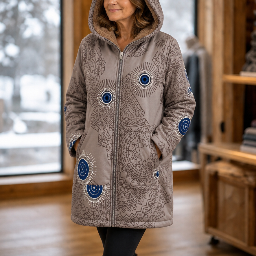 Wintermantel mit Kapuze und geradem Schnitt für Damen
