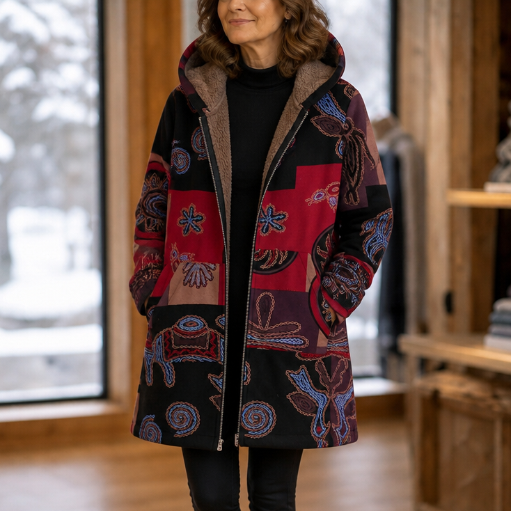 Wintermantel mit Kapuze und geradem Schnitt für Damen