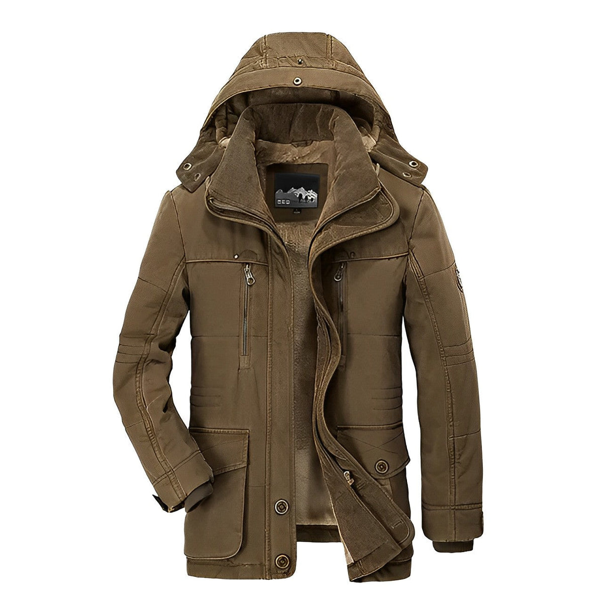 Winterjacke mit Kapuze und tailliertem Schnitt für Herren - Braun
