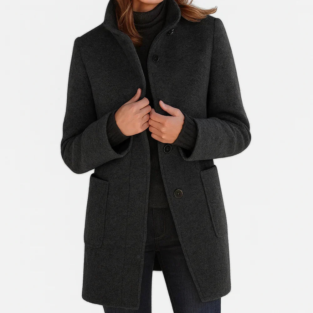 Wollmantel mit hohem Kragen und Knöpfen für Damen