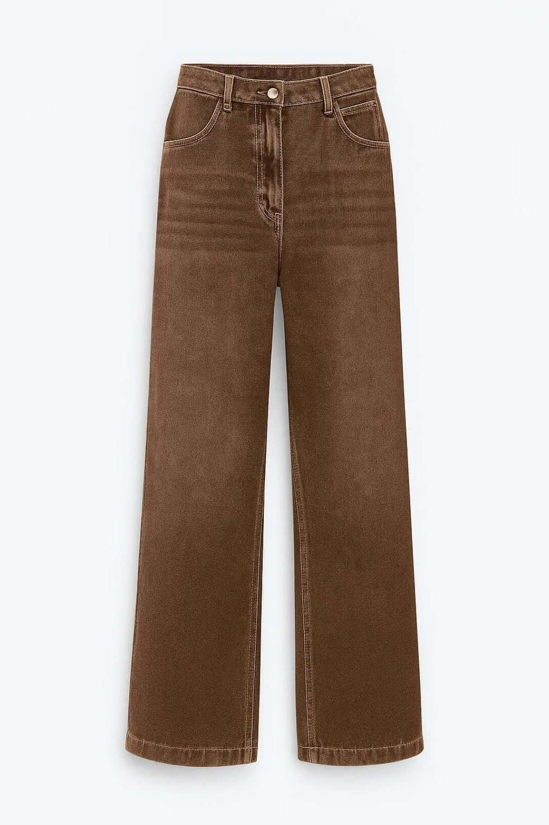 High-Waisted Cropped Wide-Leg Jeans - Brown