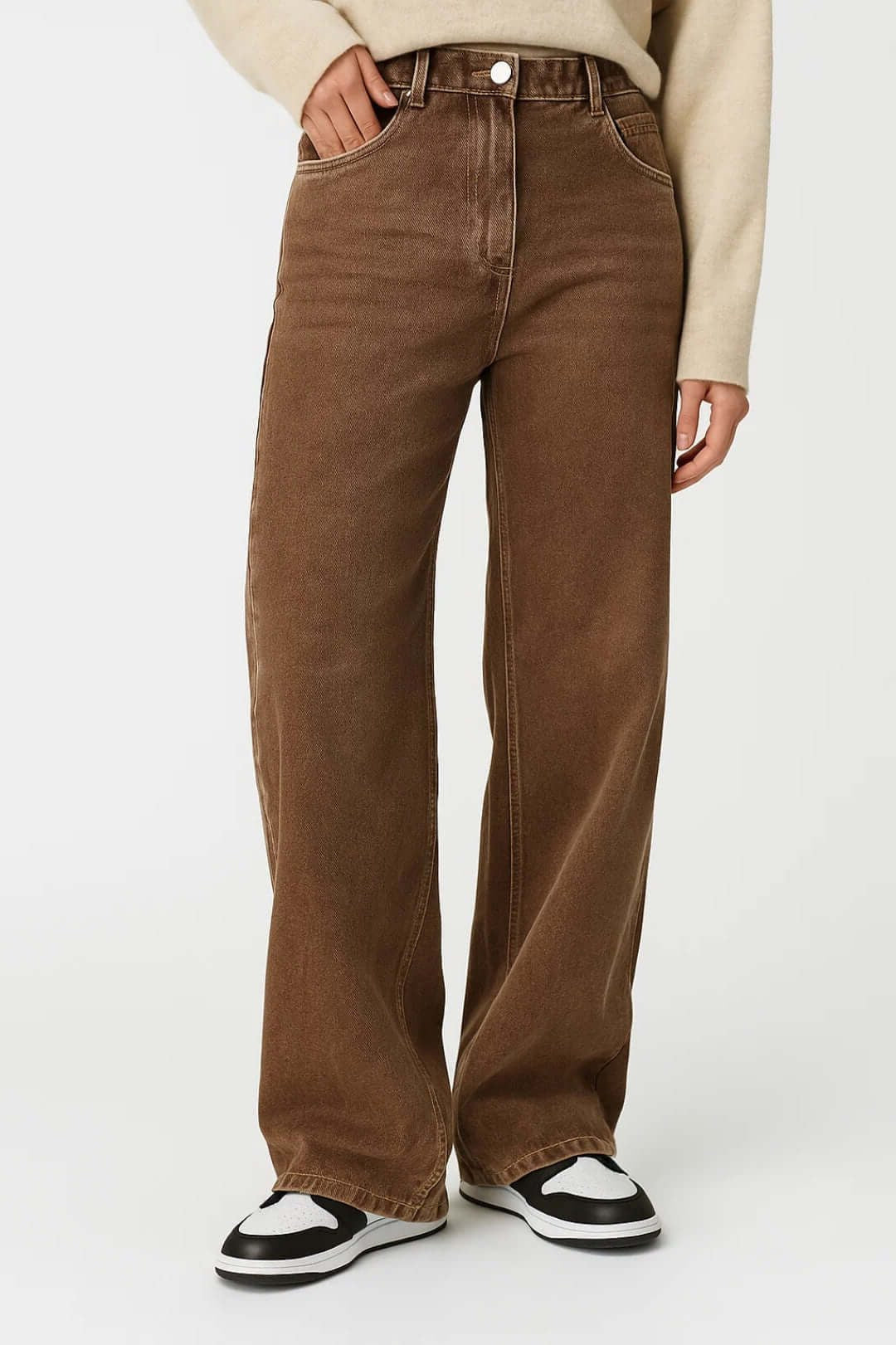 High-Waisted Cropped Wide-Leg Jeans - Brown