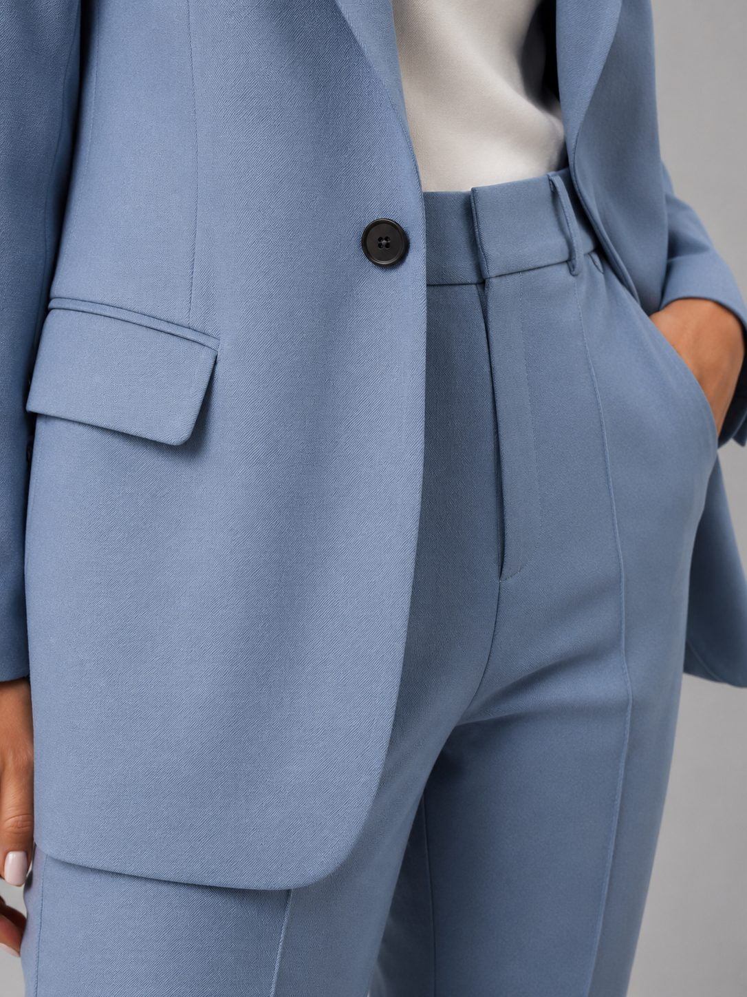 Longline Blazer and High-Waisted Trouser Suit - Blue