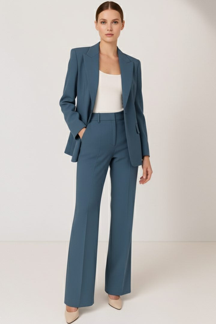 Longline Blazer and Straight-Leg Trouser Suit - Blue
