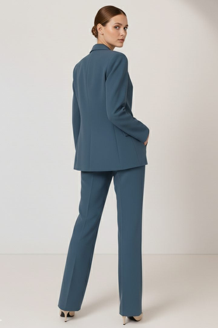 Longline Blazer and Straight-Leg Trouser Suit - Blue
