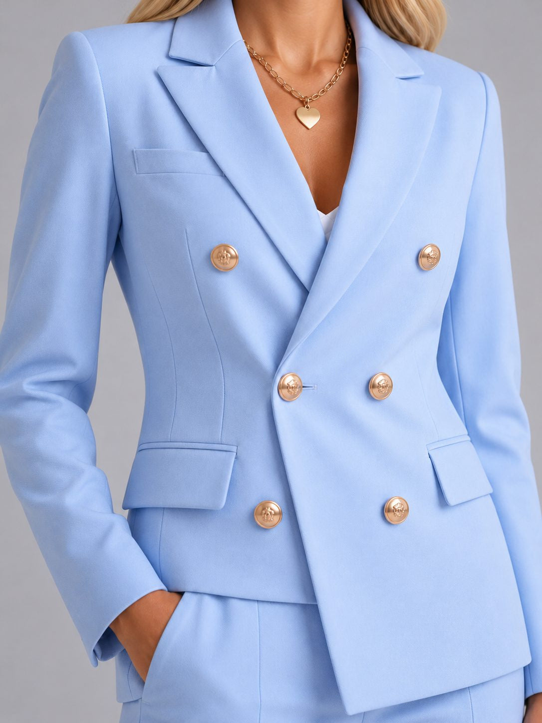 Tailored Double-Breasted Blazer and Trouser Suit - Light Blue
