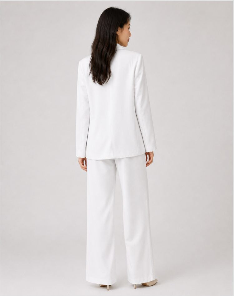 Notch-Lapel Blazer and Wide-Leg Trouser Suit - White