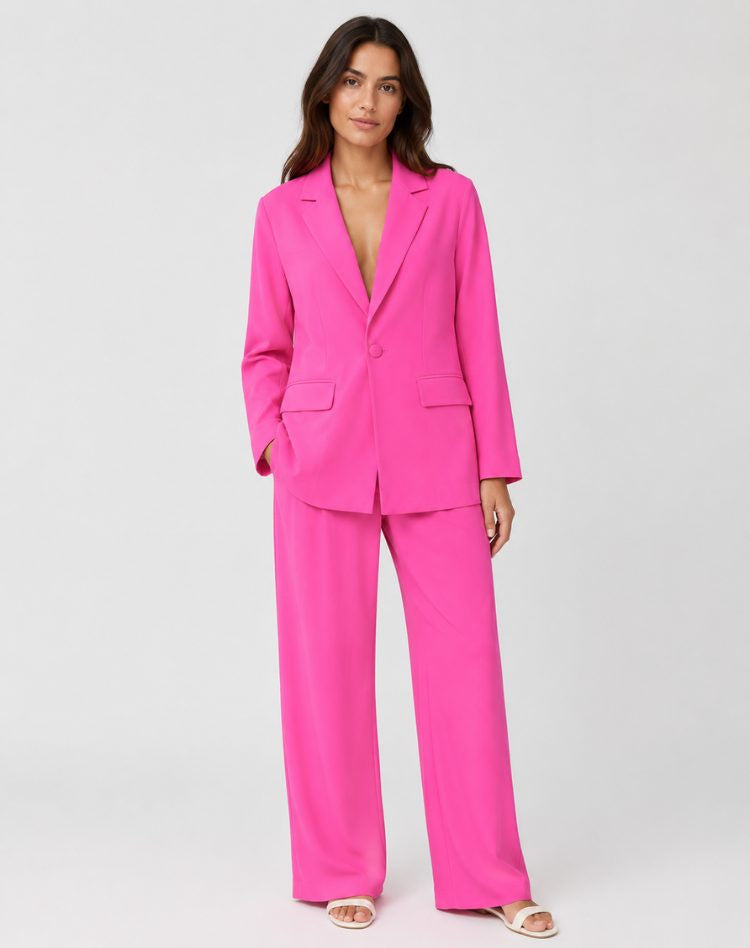 Notch-Lapel Blazer and Wide-Leg Trouser Suit - Pink