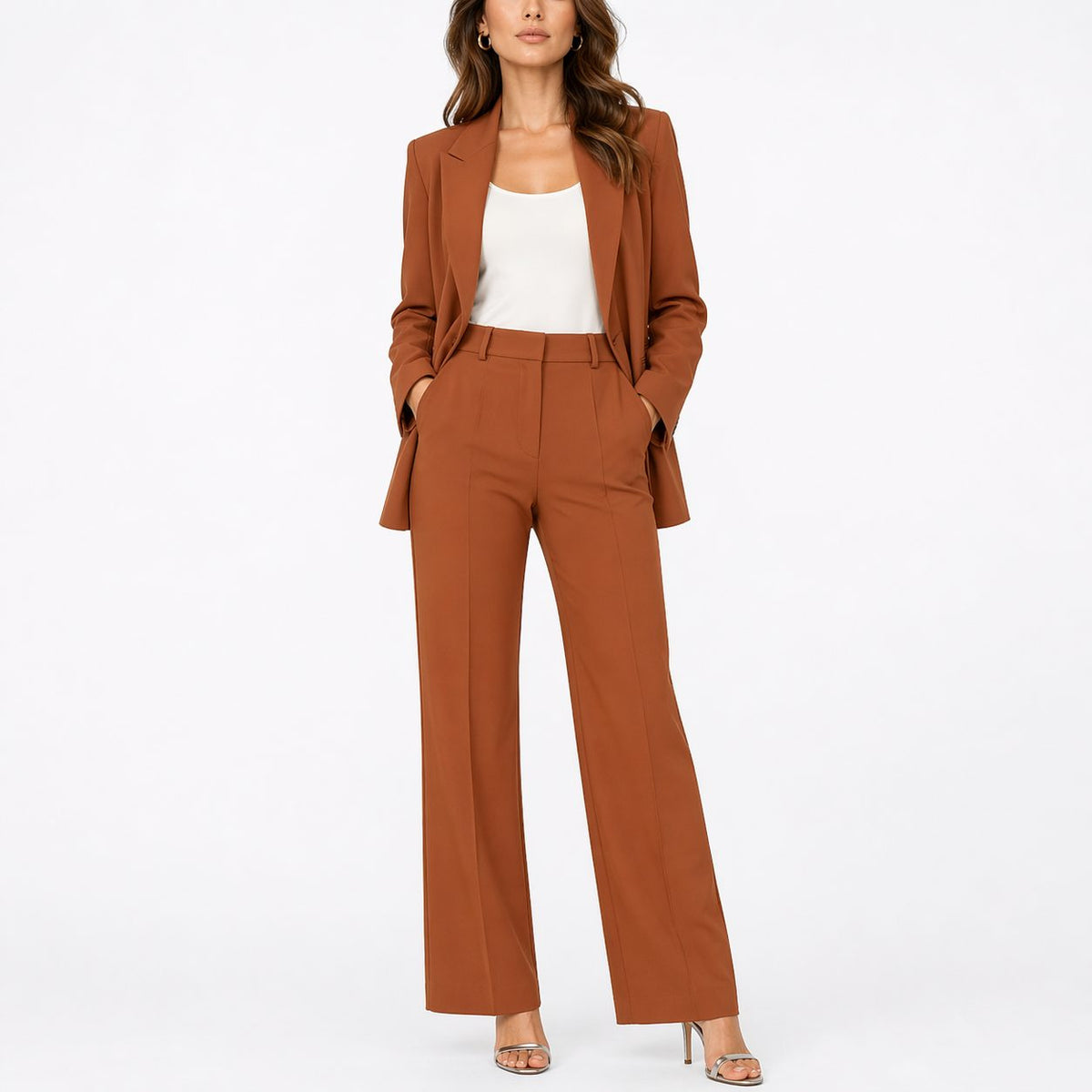 Notch-Lapel Blazer and Straight-Leg Trouser Set - Brown