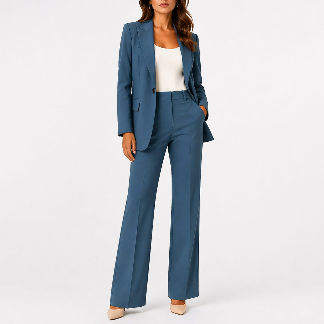 Notch-Lapel Blazer and Straight-Leg Trouser Set - Blue