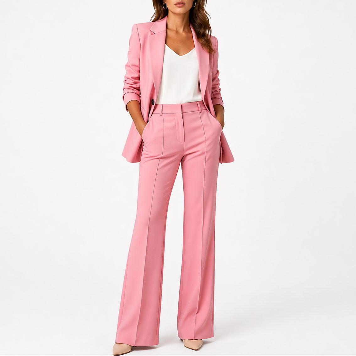 Notch-Lapel Blazer and Straight-Leg Trouser Set - Pink