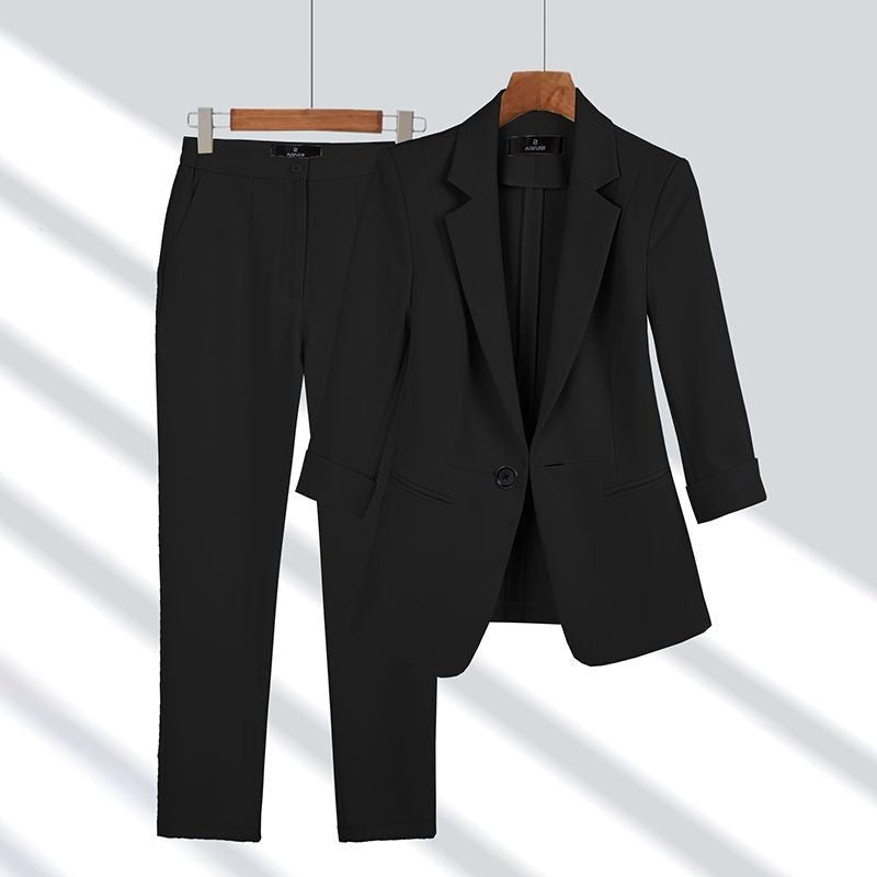 Single-Button Blazer and Straight-Leg Trouser Set - Black