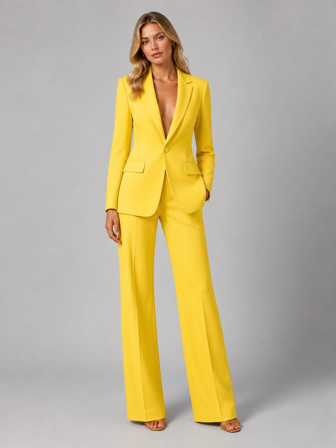 Tailored Blazer and Wide-Leg Trouser Set - Yellow