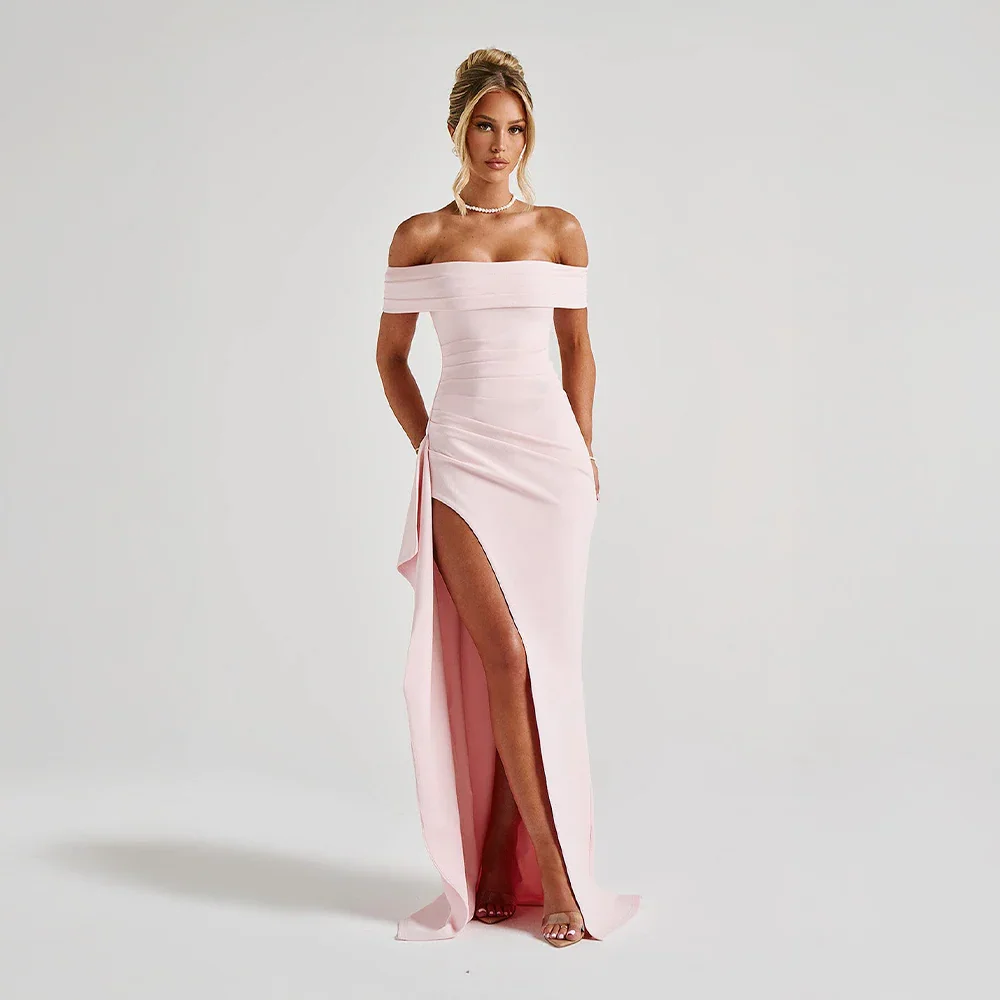 Abendkleid mit Seitenschlitz und freien Schultern für Damen - Rosa